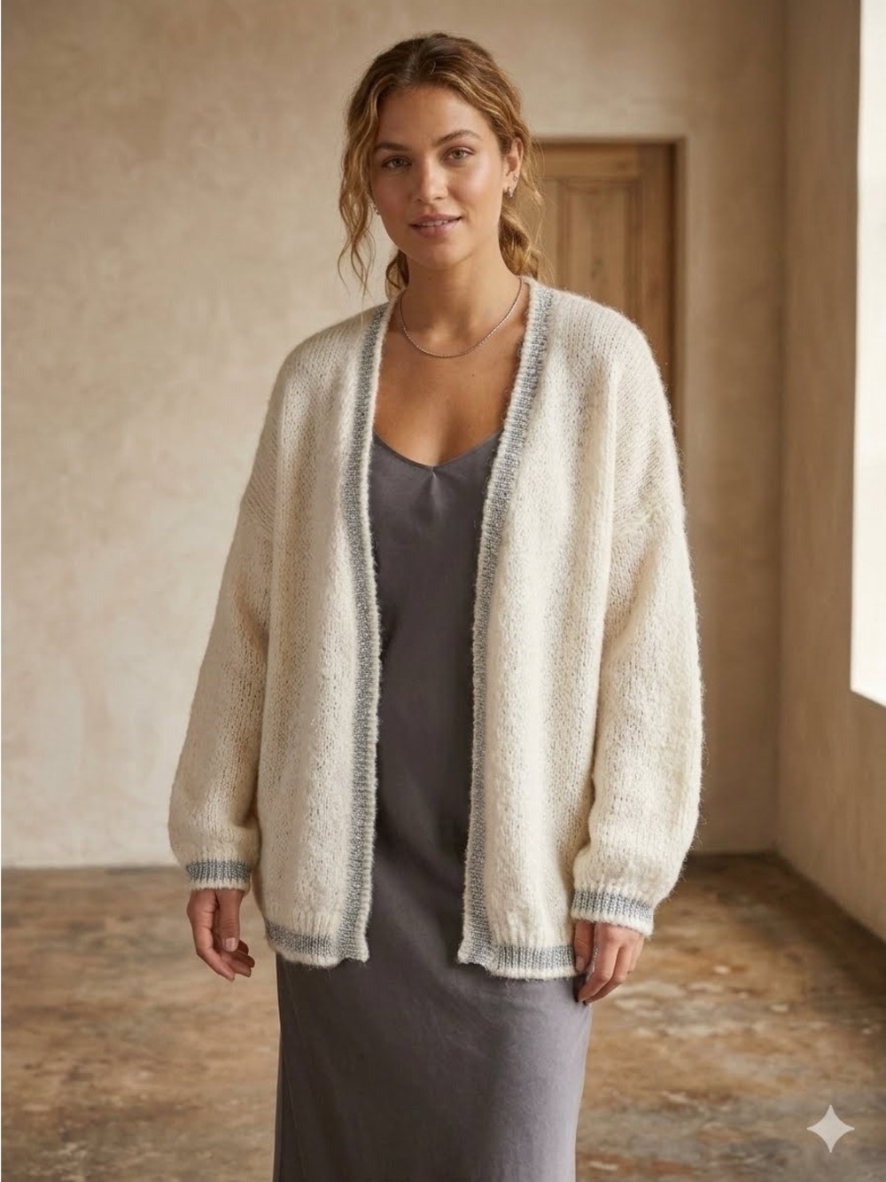 Pinch Oversized Party Cardigan Sweater with Metallic Gray Trim Size M/L